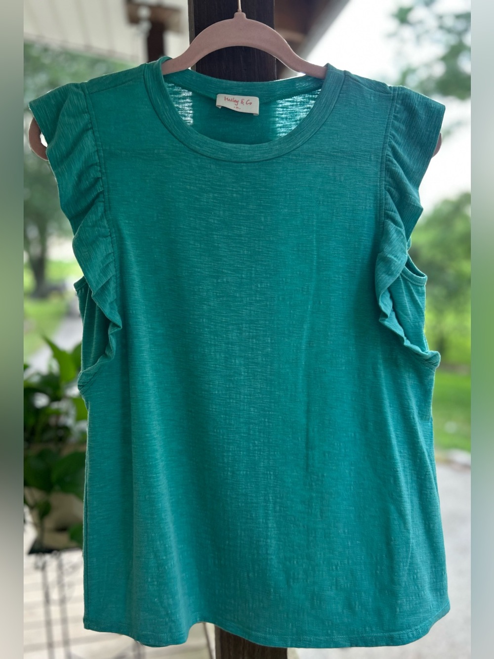 Hailey & Co Teal Flutter Sleeve Slub Knit Top Size Medium
